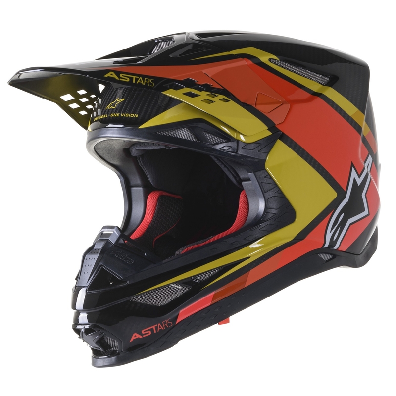 Alpinestars S-M10 Carbon Meta2 casco da motocross nero-giallo-arancio lucido