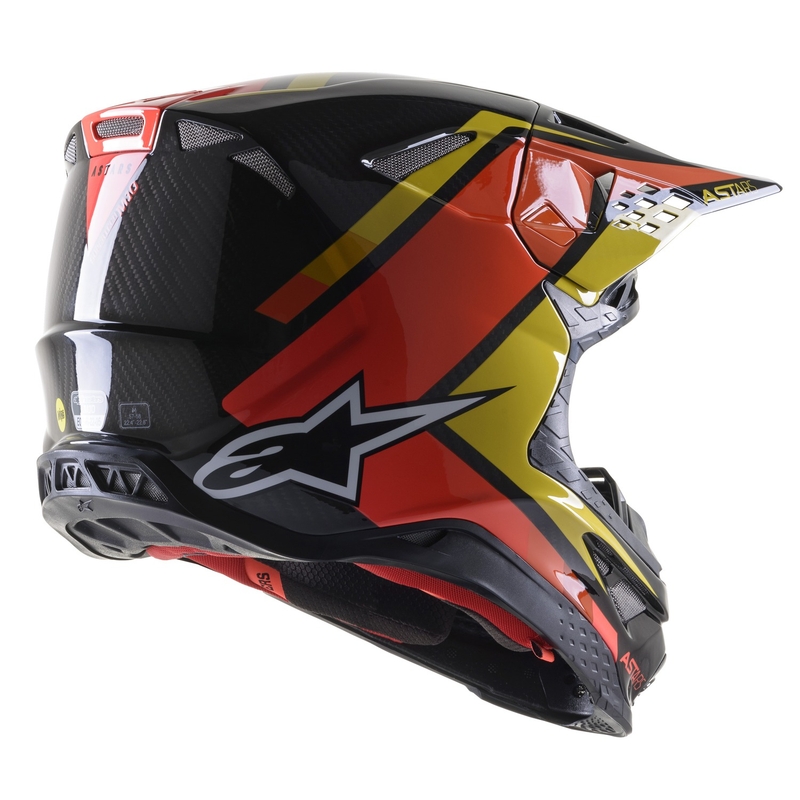 Alpinestars S-M10 Carbon Meta2 casco da motocross nero-giallo-arancio lucido