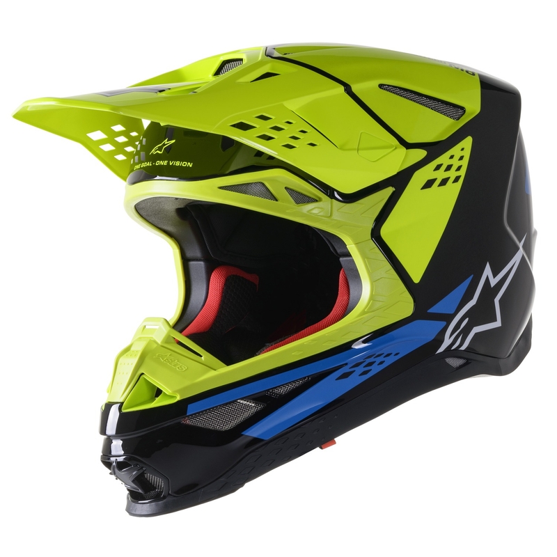 Alpinestars Supertech S-M8 Factory Casco da motocross nero-giallo fluo-blu lucido