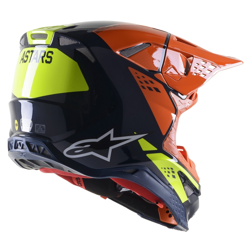 Casco Motocross Alpinestars Supertech S-M8 Factory Blu Scuro-Arancio-Giallo Fluo Lucido