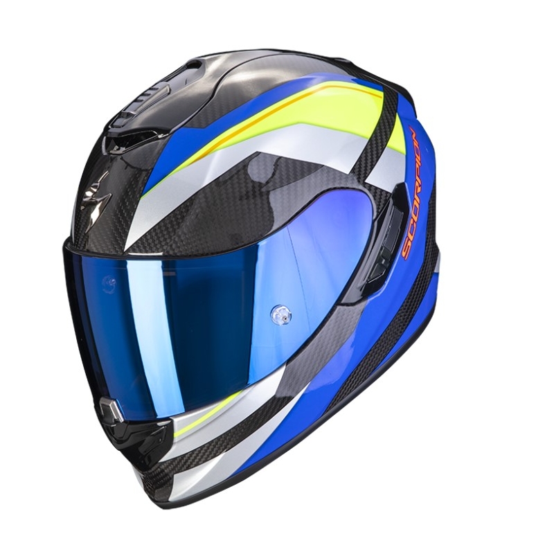 Casco moto integrale Scorpion Exo-1400 Carbon Air Legione blu-giallo fluo - Grado II