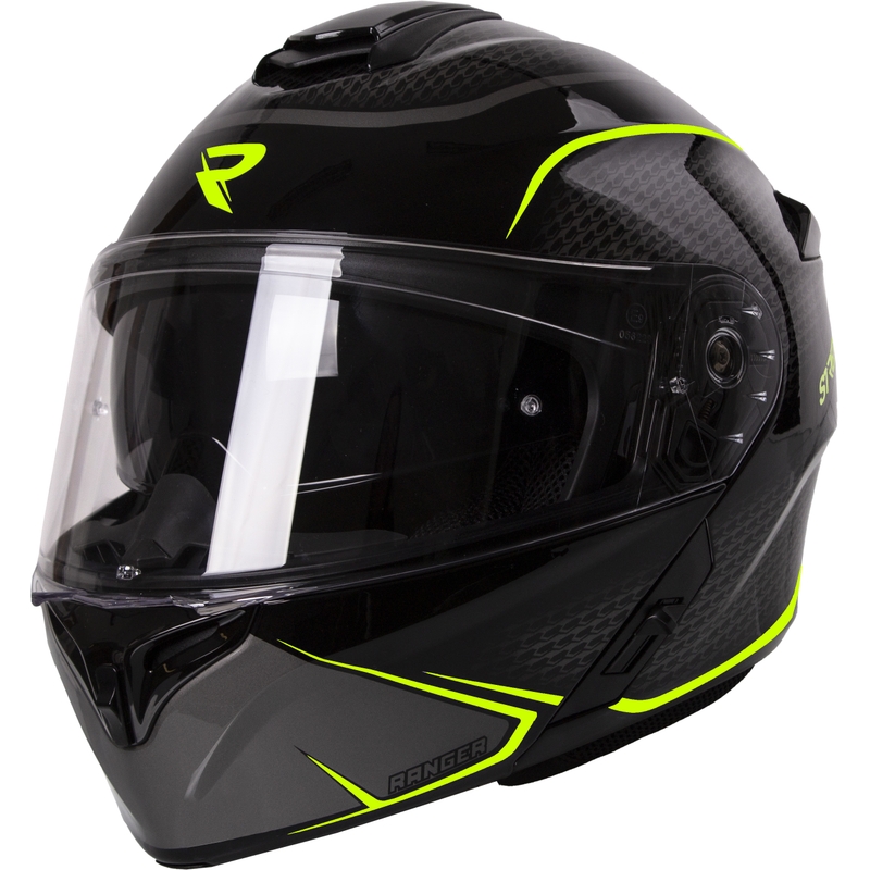 Casco moto ribaltabile Street Racer Ranger nero-giallo fluo - grado II