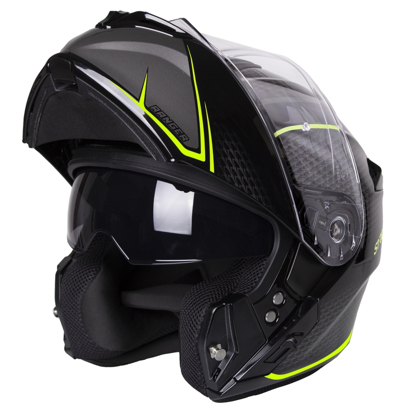 Casco moto ribaltabile Street Racer Ranger nero-giallo fluo - grado II