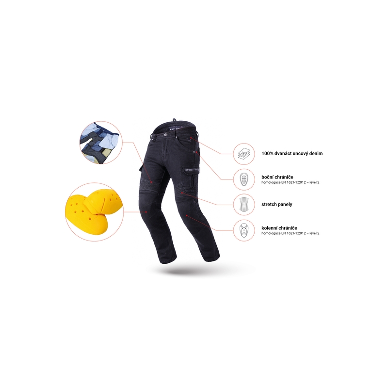 Jeansy na motorku Street Racer Cargo CE černé - II. jakost