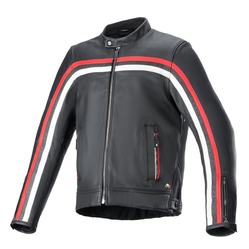 Alpinestars Dyno Giacca da moto in pelle nera-rossa-beige