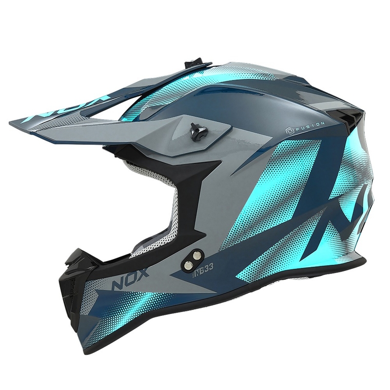 Casco da motocross NOX N633 blu fluo-grigio