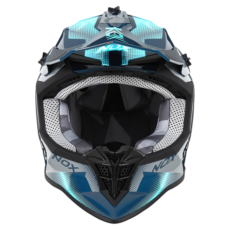 Casco da motocross NOX N633 blu fluo-grigio