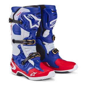 Alpinestars Tech 10 Edizione Limitata Union Redbud MX 2024 Stivali Moto Rosso-Blu-Bianco-Nero