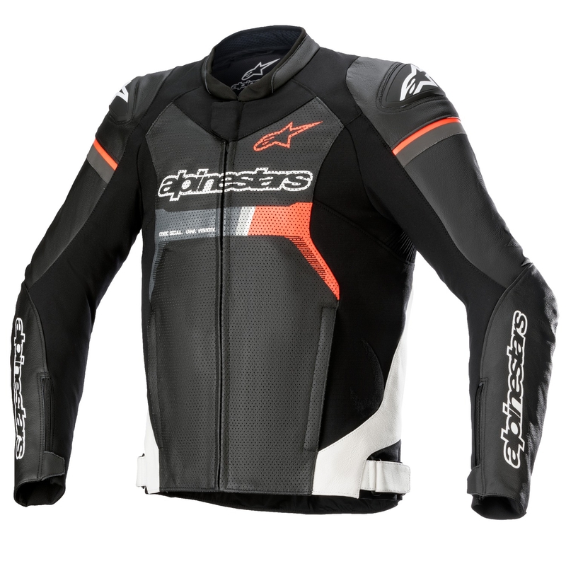 Alpinestars GP Force Airflow Giacca da moto in pelle nero-bianco-rosso fluo