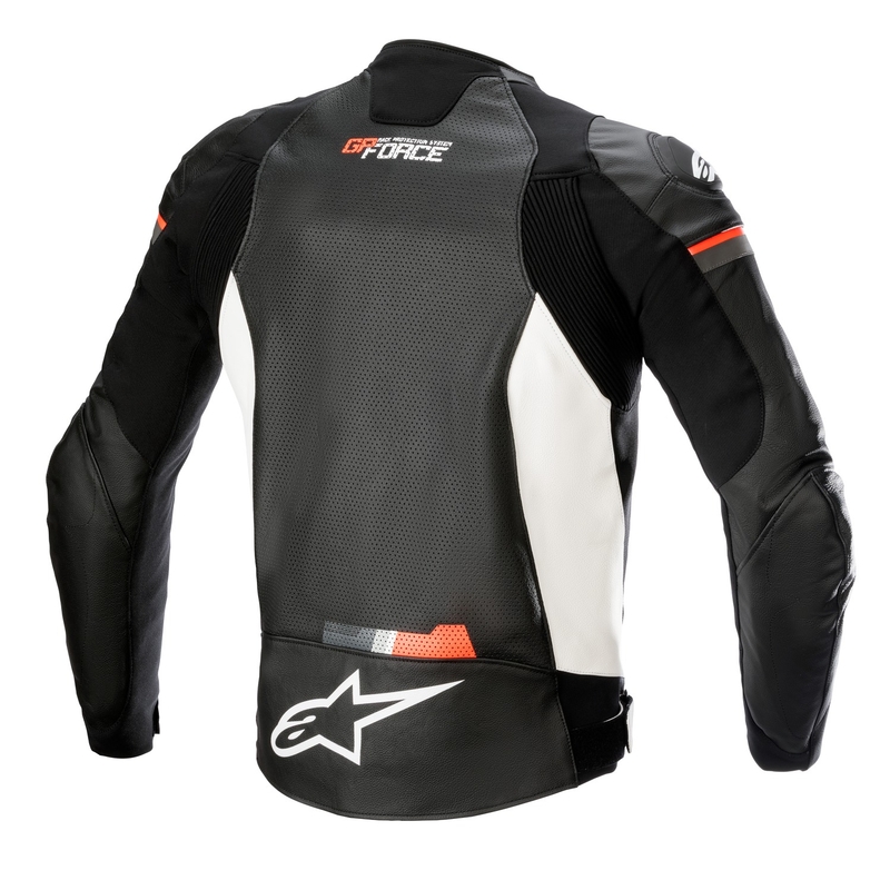Alpinestars GP Force Airflow Giacca da moto in pelle nero-bianco-rosso fluo
