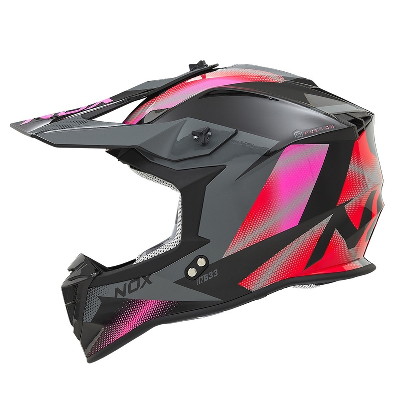Casco motocross donna NOX N633 rosa fluo-rosso-grigio