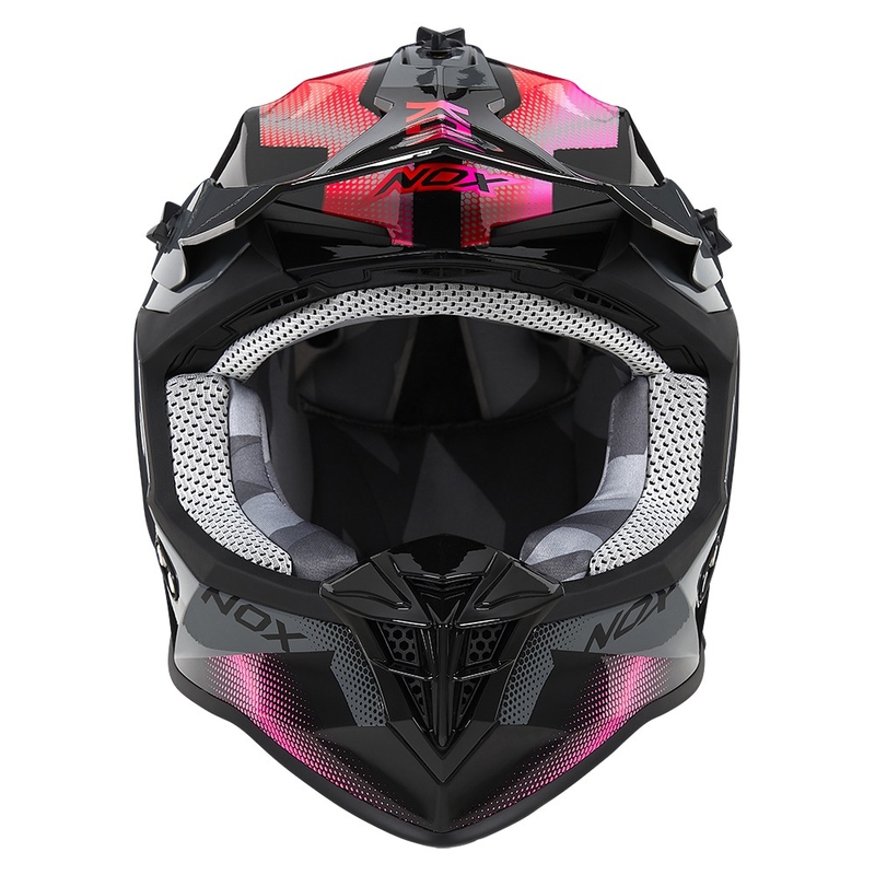 Casco motocross donna NOX N633 rosa fluo-rosso-grigio