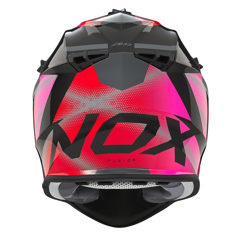 Casco motocross donna NOX N633 rosa fluo-rosso-grigio