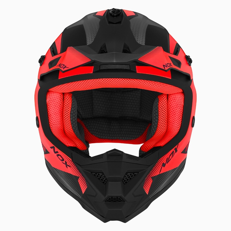 Casco motocross per bambini NOX N761 MX rosso fluo-nero-grigio