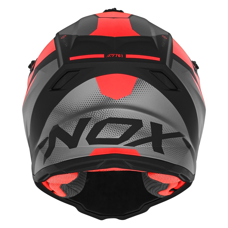 Casco motocross per bambini NOX N761 MX rosso fluo-nero-grigio