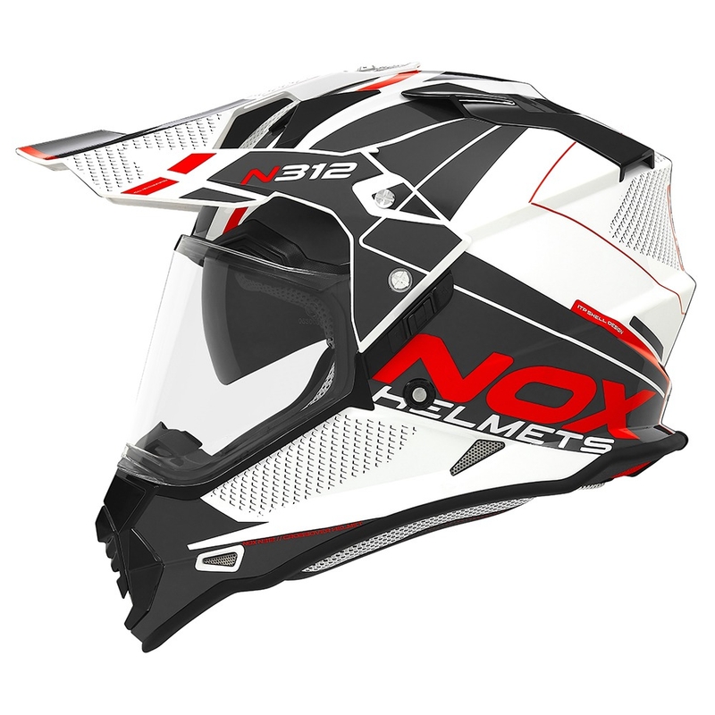 Casco da enduro NOX N312 Drone bianco-nero-rosso