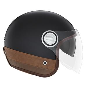 Casco moto aperto NOX PREMIUM Heritage nero opaco con pelle marrone