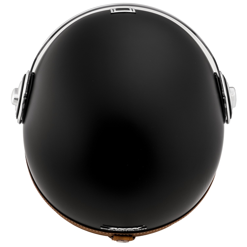 Casco da moto aperto NOX PREMIUM Heritage, nero opaco con inserti in pelle marrone.