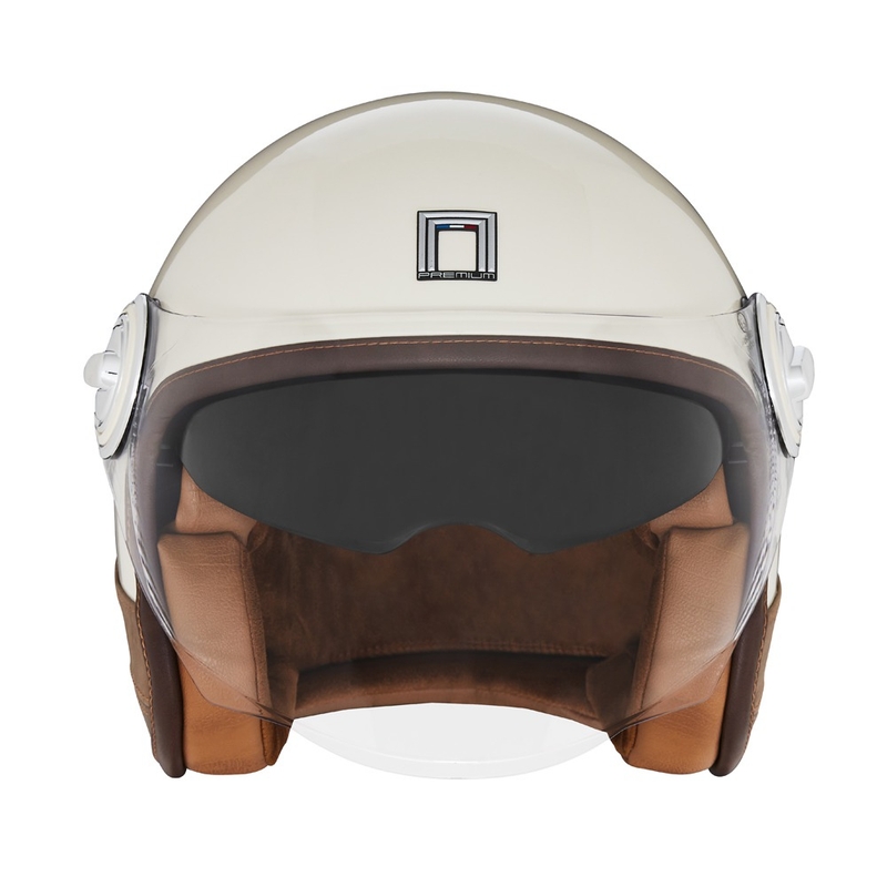 Casco da moto NOX PREMIUM Heritage Open Face Bianco Crema con pelle marrone