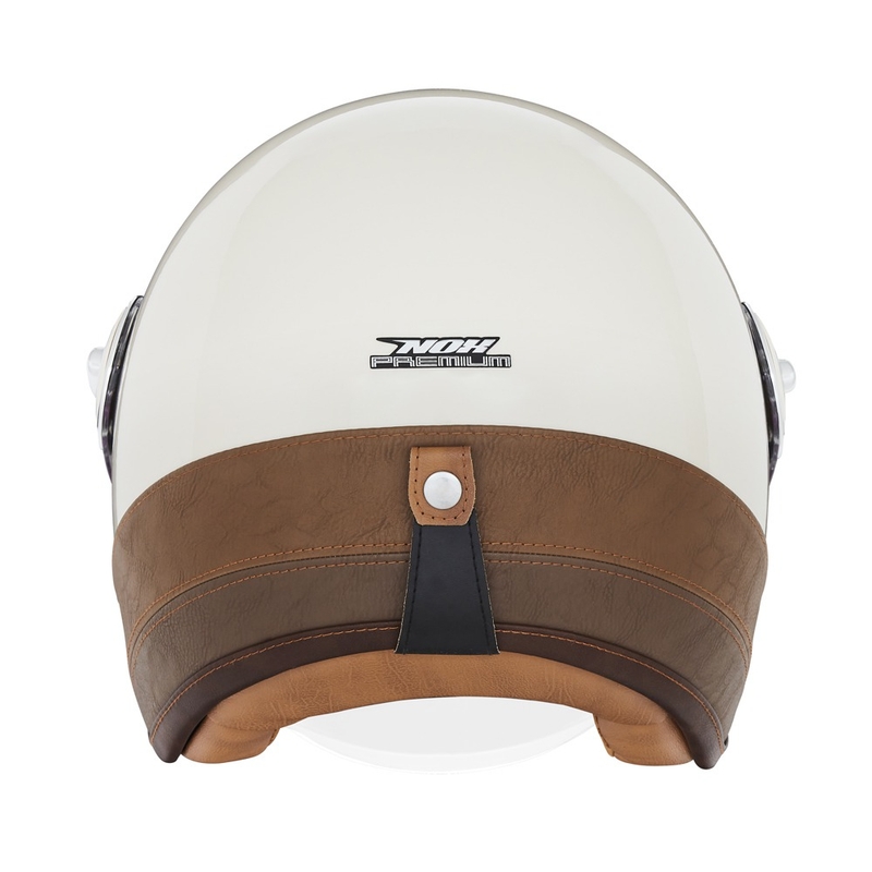 Casco da moto NOX PREMIUM Heritage Open Face Bianco Crema con pelle marrone
