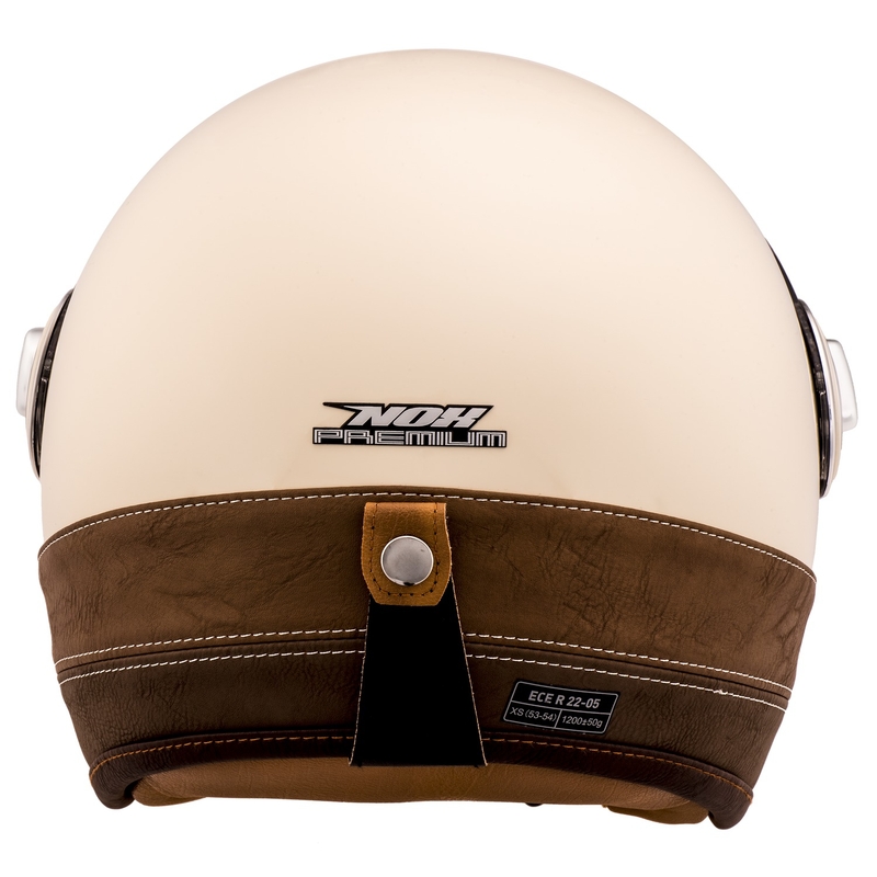 Casco da moto NOX PREMIUM Heritage Open Face Bianco Crema con pelle marrone