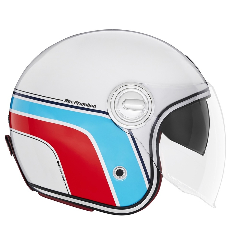 Casco moto aperto NOX PREMIUM Heritage bianco-blu-rosso