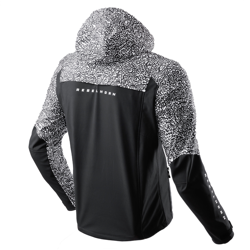 Giacca da moto Softshell Rebelhorn Slash Noriaki in bianco e nero