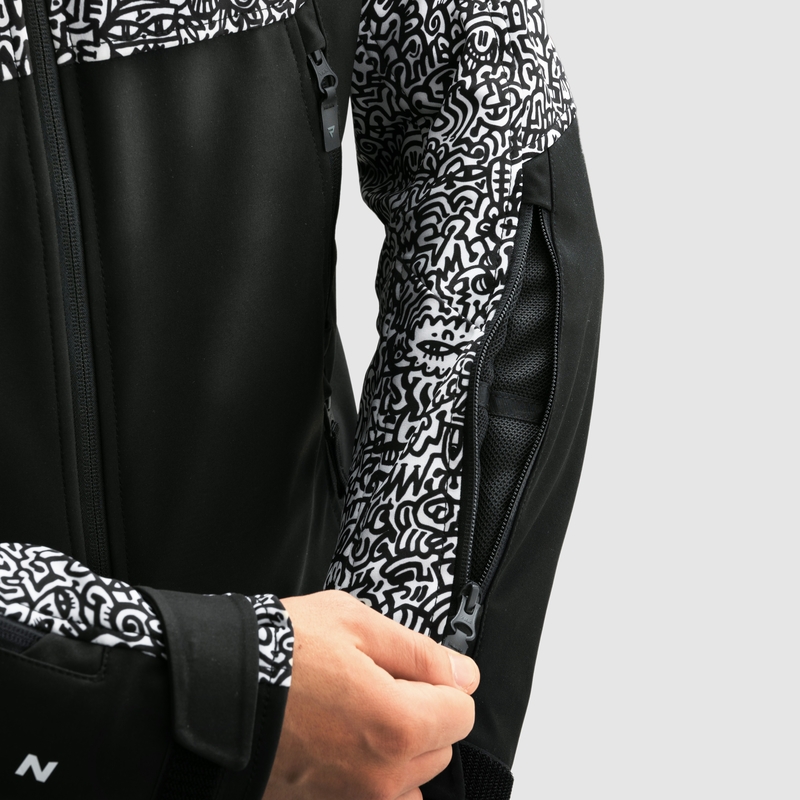 Giacca da moto Softshell Rebelhorn Slash Noriaki in bianco e nero