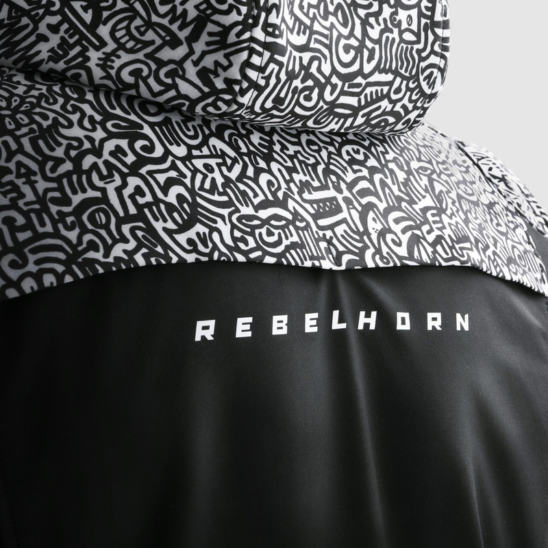 Giacca da moto Softshell Rebelhorn Slash Noriaki in bianco e nero