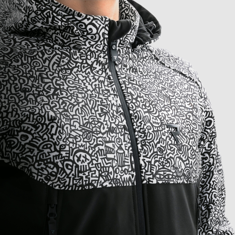 Giacca da moto Softshell Rebelhorn Slash Noriaki in bianco e nero