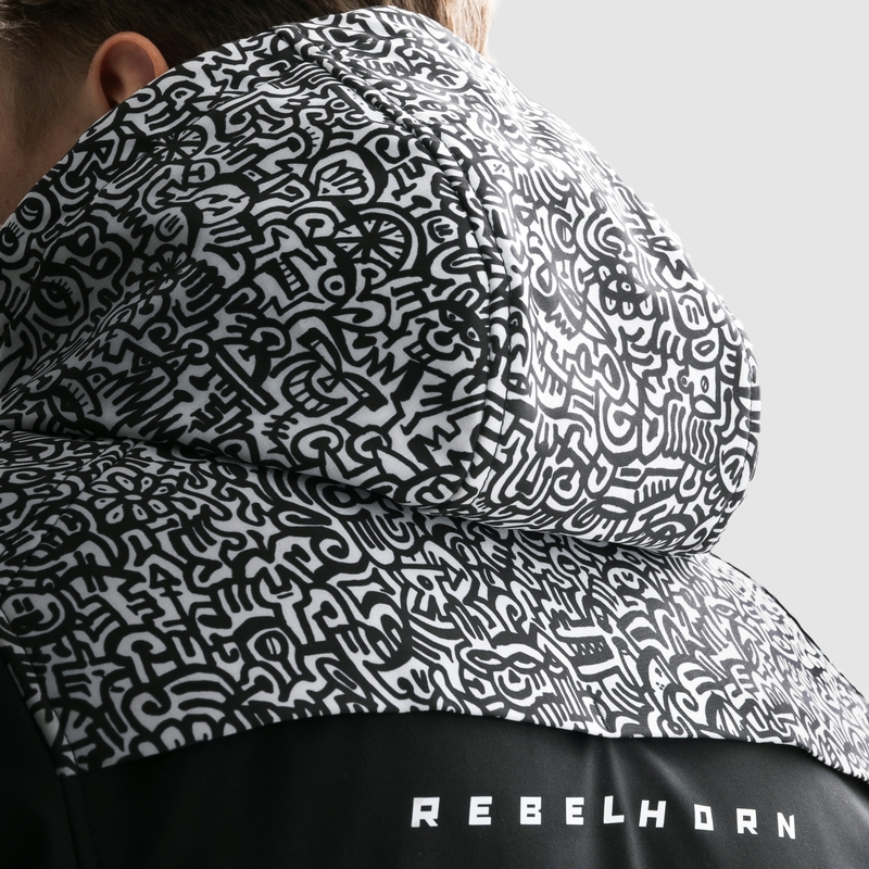Giacca da moto Softshell Rebelhorn Slash Noriaki in bianco e nero