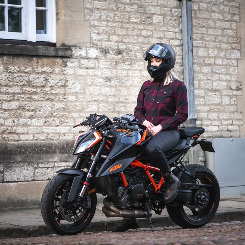 Camicia da moto Oxford Kickback 2.0 da donna, rossa e nera