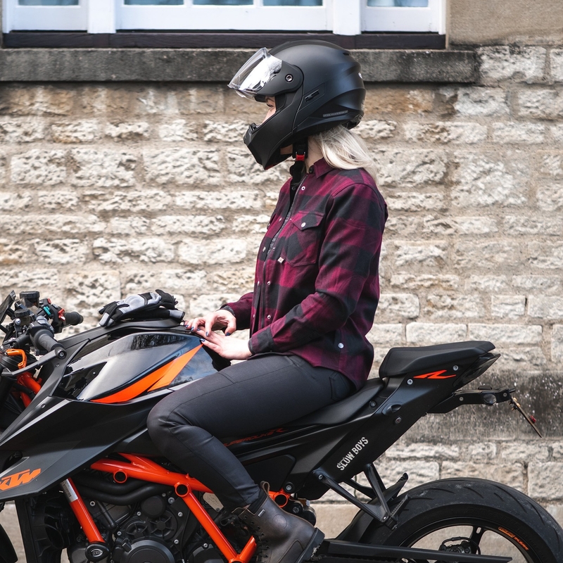 Camicia da moto Oxford Kickback 2.0 da donna, rossa e nera