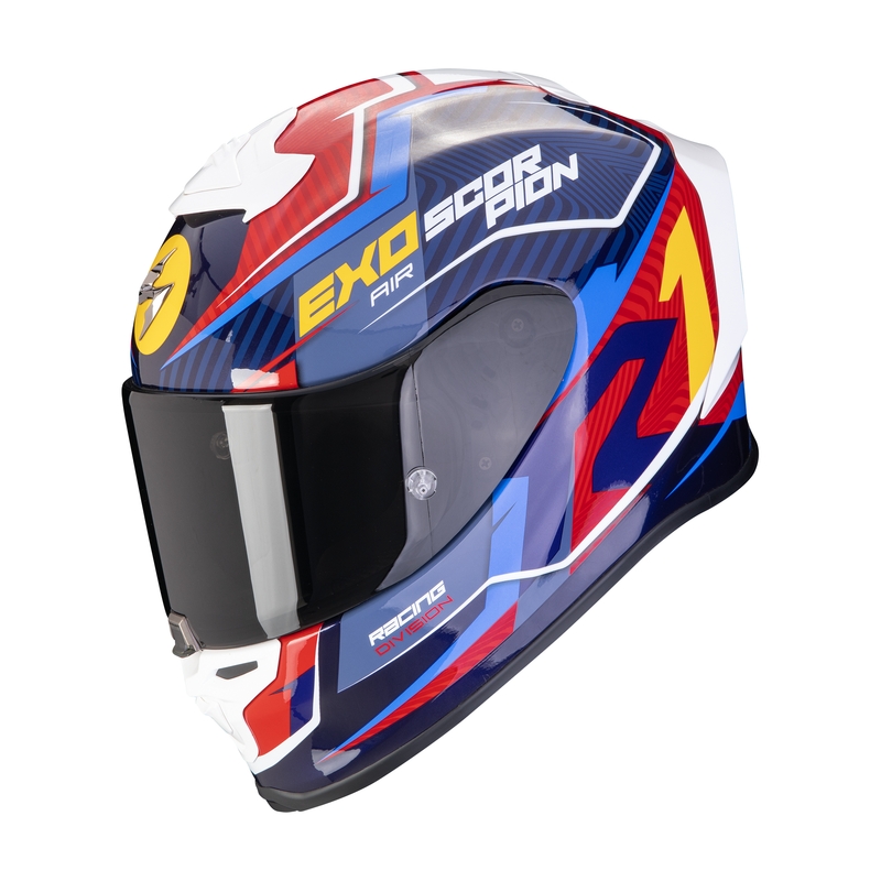 Casco moto integrale Scorpion EXO-R1 EVO AIR COUP blu-rosso-giallo Saldi