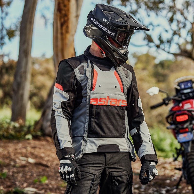 Giacca da moto Alpinestars Halo Drystar grigio chiaro-grigio scuro-nero-rosso fluo