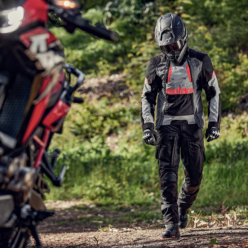 Giacca da moto Alpinestars Halo Drystar grigio chiaro-grigio scuro-nero-rosso fluo