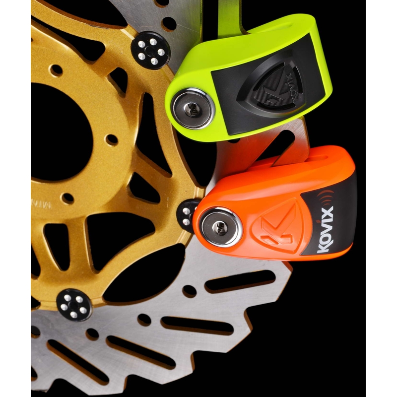 Zámek na kotoučovou brzdu s alarmem KOVIX KAZ10 oranžový