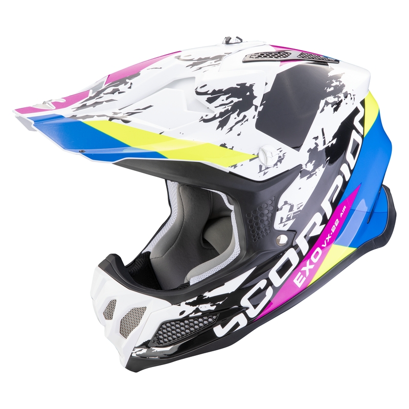 Casco da motocross Scorpion VX-22 Air CX bianco-nero-blu Saldi