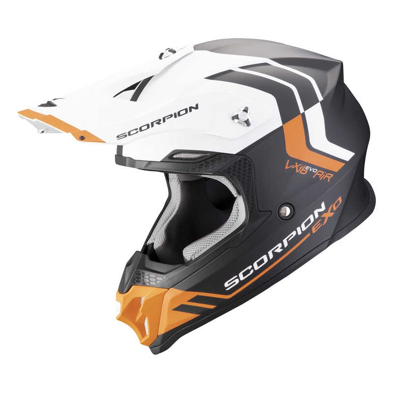 Casco da motocross Scorpion VX-16 EVO AIR Fusion nero-arancio opaco Saldi