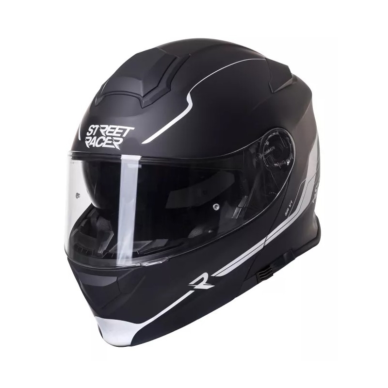 Vyklápěcí přilba na motorku Street Racer SR V1 černo-bílá - II. jakost