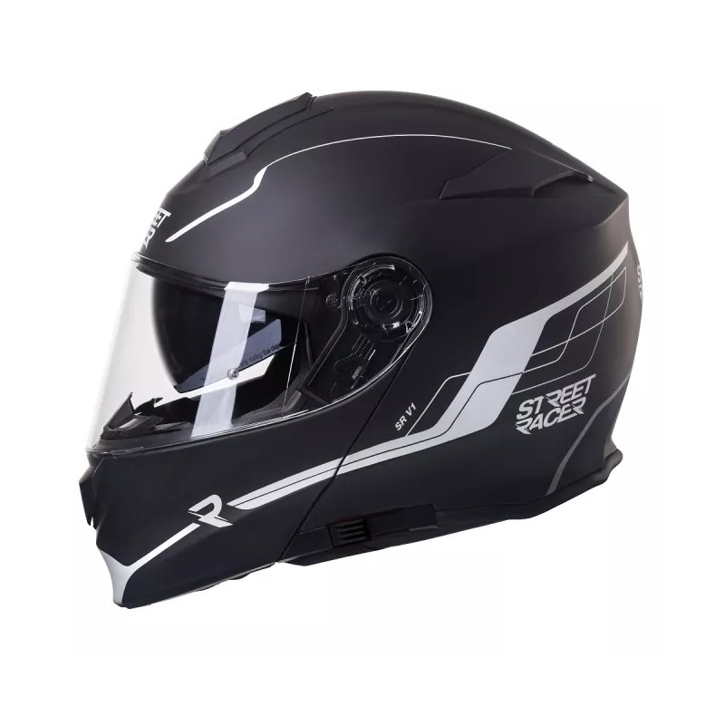 Vyklápěcí přilba na motorku Street Racer SR V1 černo-bílá - II. jakost