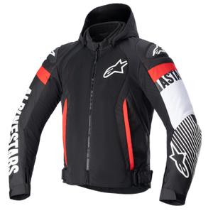Giacca da moto impermeabile Alpinestars Zaca Air nero-bianco-rosso fluo