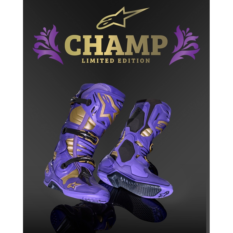 Stivali da moto Alpinestars Tech 10 Limited Edition Champ viola e oro