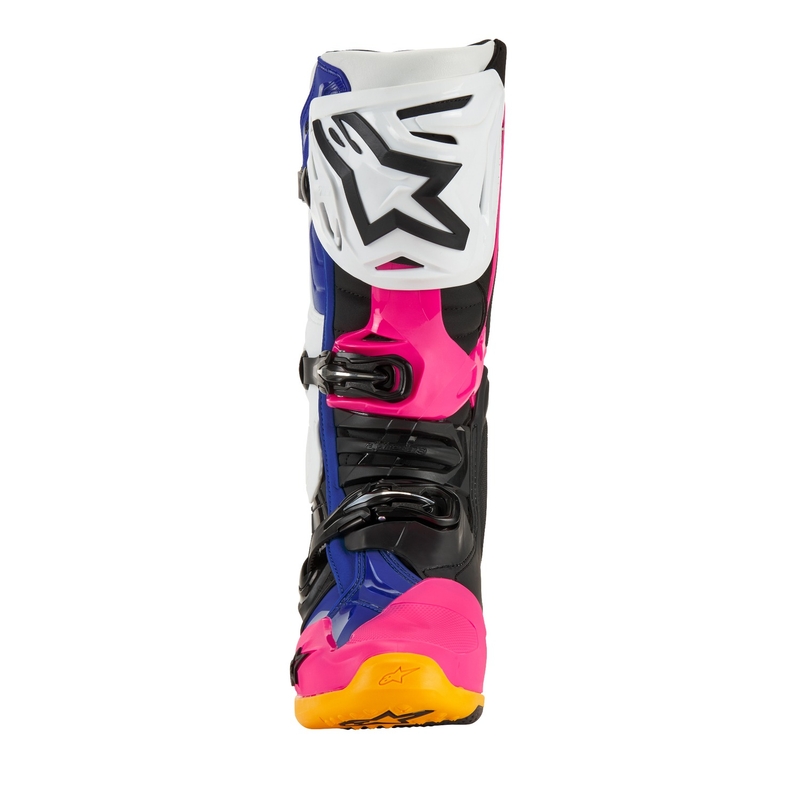 Alpinestars Tech 10 Limited Edition Coast bianco-blu scuro-rosa-giallo fluo-arancio-nero stivali da moto