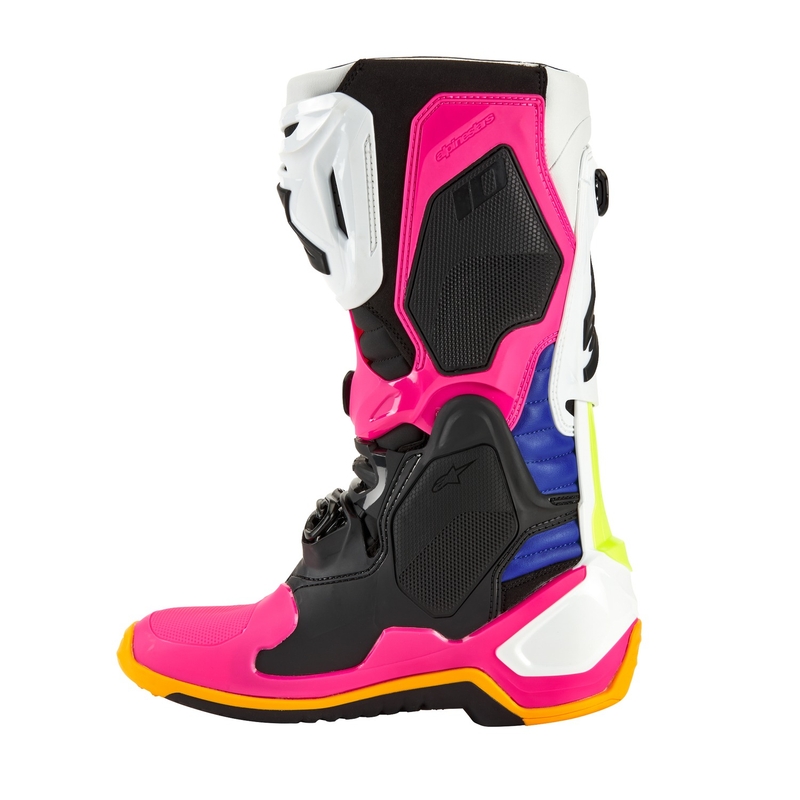 Alpinestars Tech 10 Limited Edition Coast bianco-blu scuro-rosa-giallo fluo-arancio-nero stivali da moto