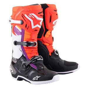 Stivali da moto Alpinestars Tech 10 arancio-giallo-viola-bianco-nero