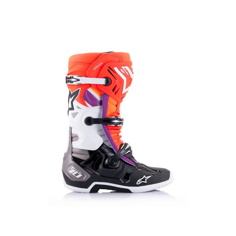 Stivali da moto Alpinestars Tech 10 arancio-giallo-viola-bianco-nero