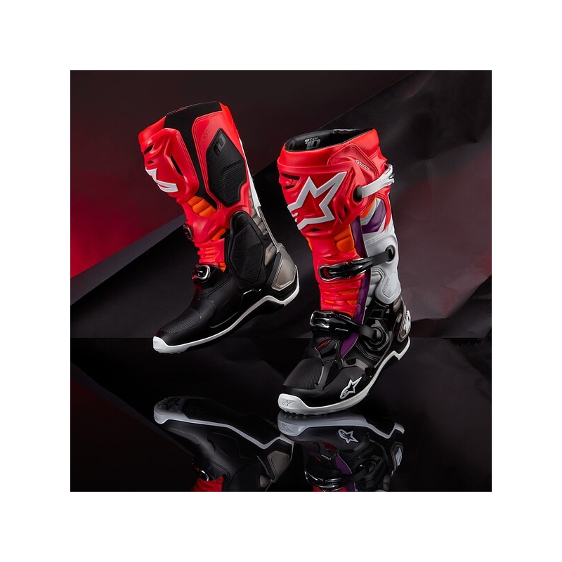 Stivali da moto Alpinestars Tech 10 arancio-giallo-viola-bianco-nero