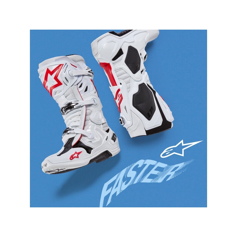Stivali Moto Alpinestars Tech 10 Supervented Traforati Bianco-Rosso-Nero