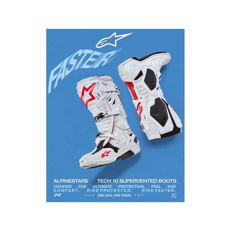 Stivali Moto Alpinestars Tech 10 Supervented Traforati Bianco-Rosso-Nero